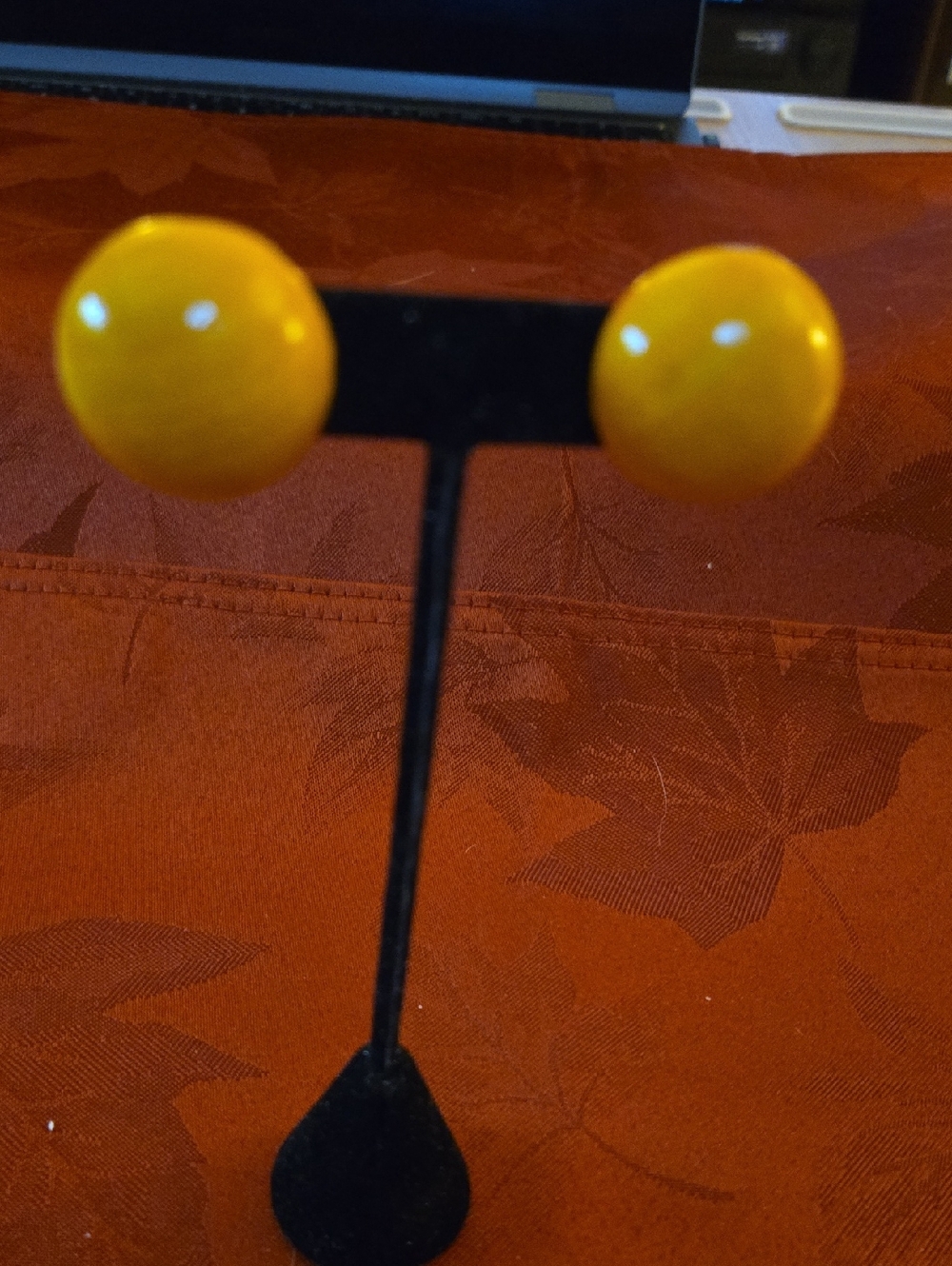 Vintage Round Orange Wooden Button Stud Earrings